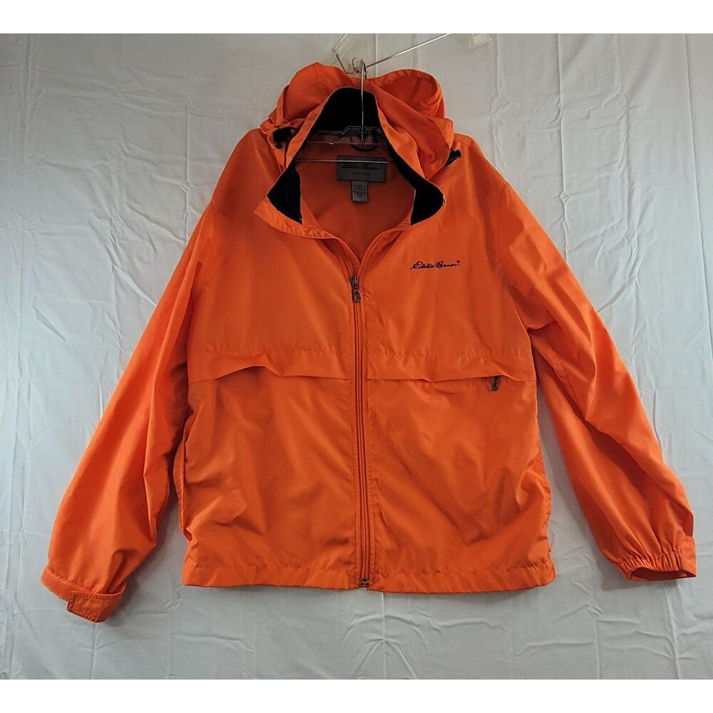 Eddie Bauer Jacket Men's Sz XS Orange Windbreaker Hooded Rain Hiking